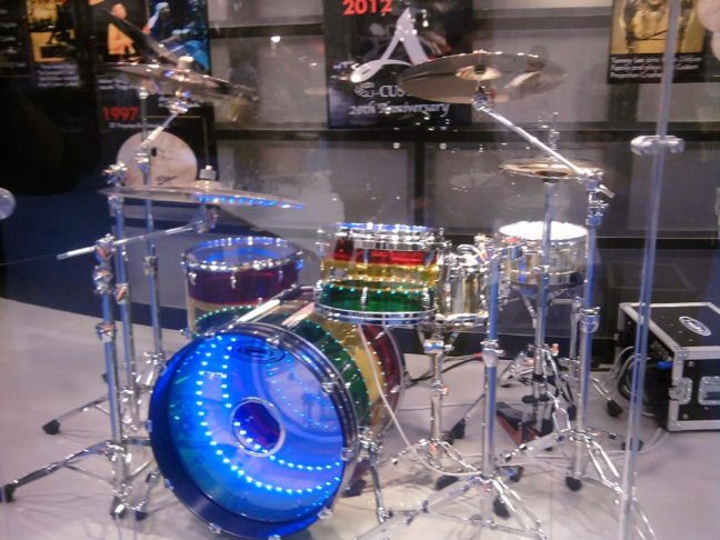 NAMM 2012 Acrylic drum kit with led lights inside shells
